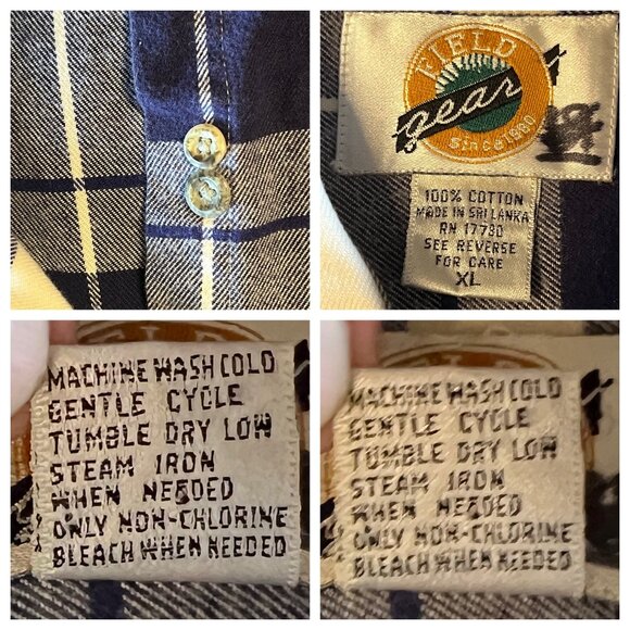 Vintage Field Gear Plaid Button-Up Shirt Navy & Cream Long Sleeve 100% Cotton XL - Picture 11 of 16